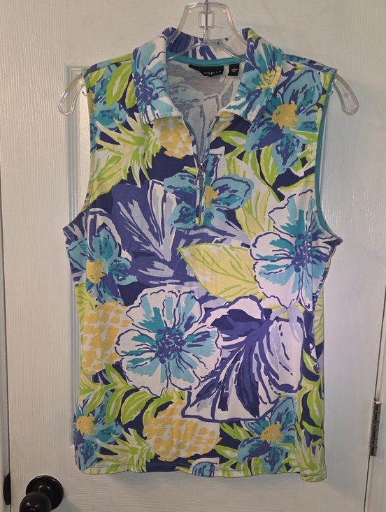Rafaella Tops - Rafaella Sleeveless Zip-Up Sleeveless Top  Blue, Green, Yellow